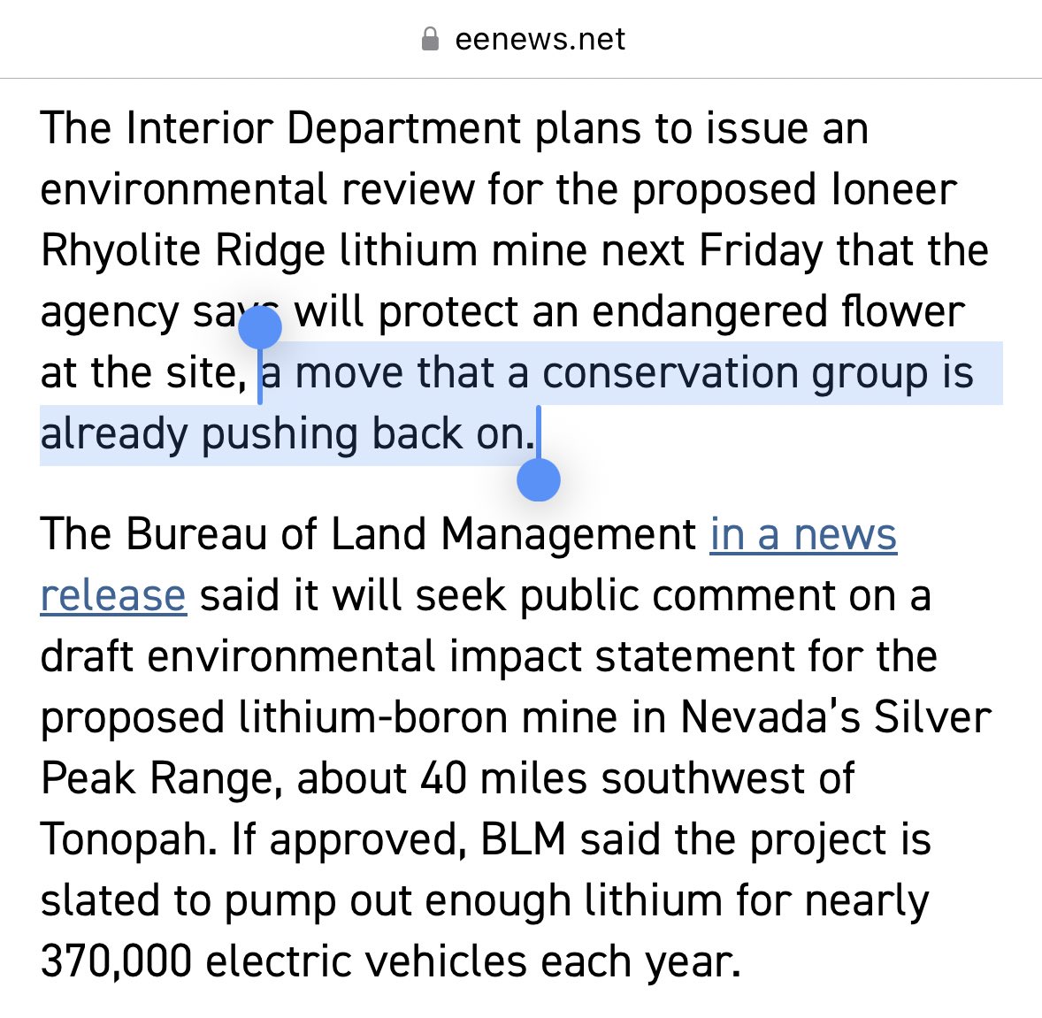 You cannot love EVs and hate lithium mines. If conservation groups are unwilling to consider tradeoffs, then policymakers should ignore them.