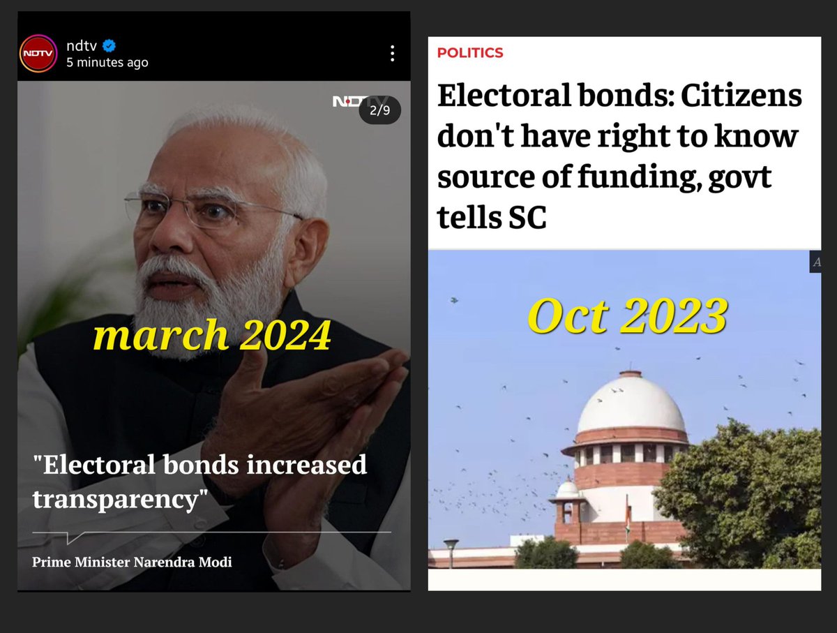 PM Modi has (again) said electoral bonds increased transparency. But in Oct 2023, his govt opposed this transparency and making bonds data public. It said Indians had no right to know who was funding BJP and others. 🤷🏾‍♂️