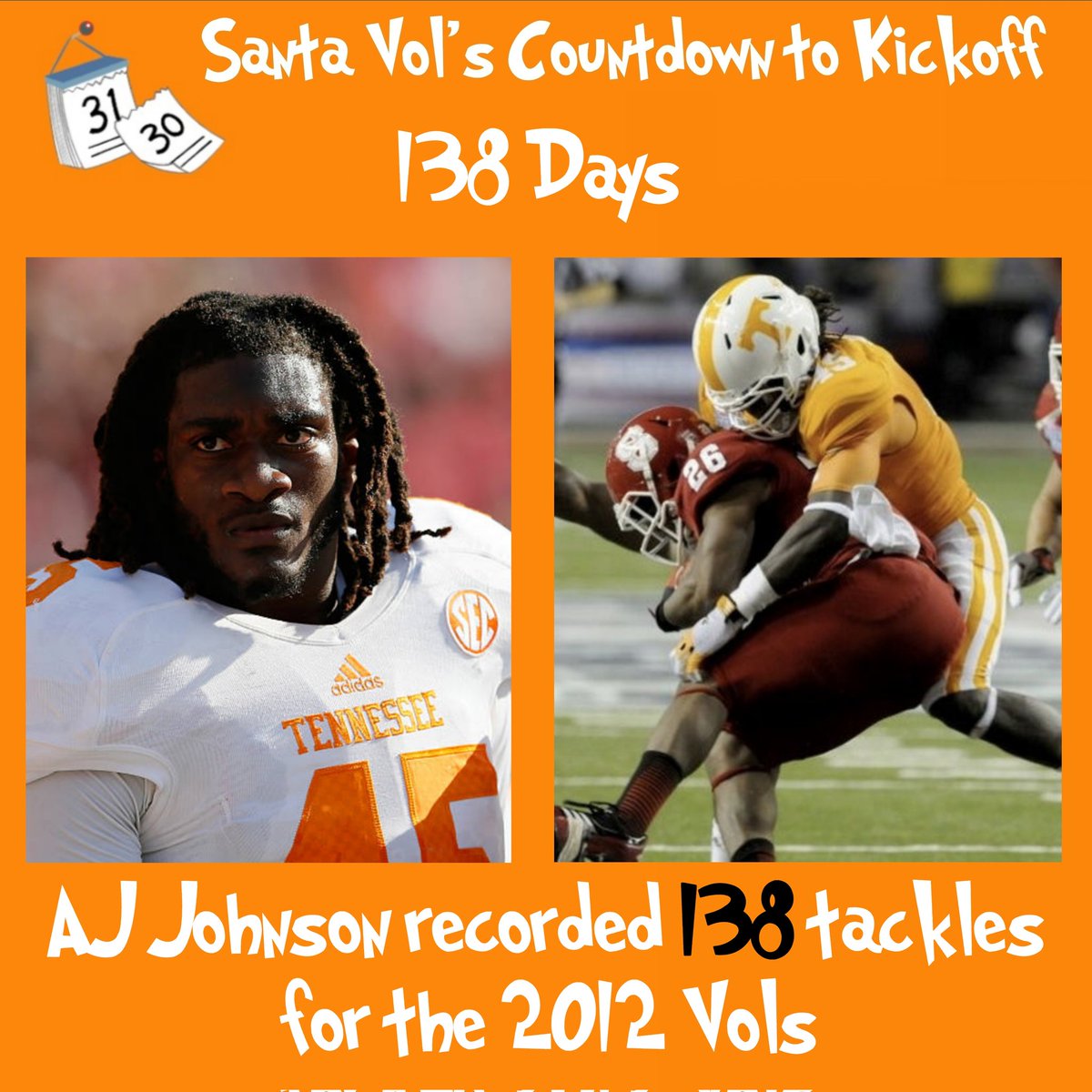 AJ totaled 425 stops in his Big Orange career 2011-14. That is second to Andy Spiva's SEC record 547 career tackles 1973-76.