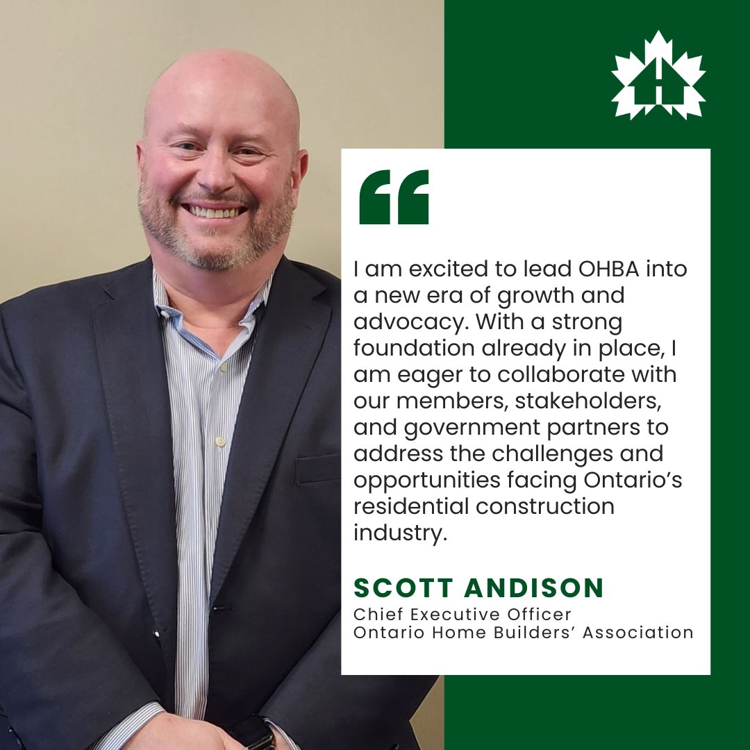 OHBA is pleased to announce the appointment of Scott Andison as CEO. Scott’s experience within government & association management makes him the ideal candidate to lead OHBA into a new chapter of growth. Please join us in welcoming Scott to OHBA. Release: bit.ly/3xzHMz1