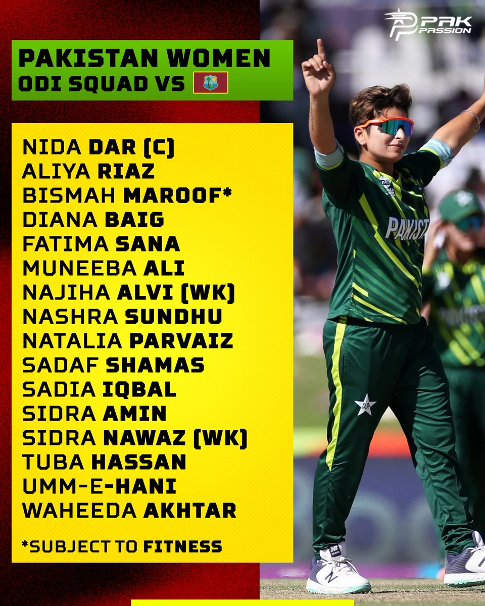 Here's how the girls in green are lined up for the ODI series ⬇️🏏 Nida Dar to lead and former skipper Bismah's inclusion is subject to fitness ✅️ #PakPassion #PAKWvsWIW