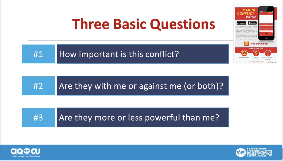 These 3 simple questions are all you need to diagnose any conflict you face and know the best strategy and tactics to employ to make conflict work for you. Read medium.com/p/8bd1931e2fb3… or simply download the free, 'just-in-time' app: makingconflictwork.com/app-iphone-and…