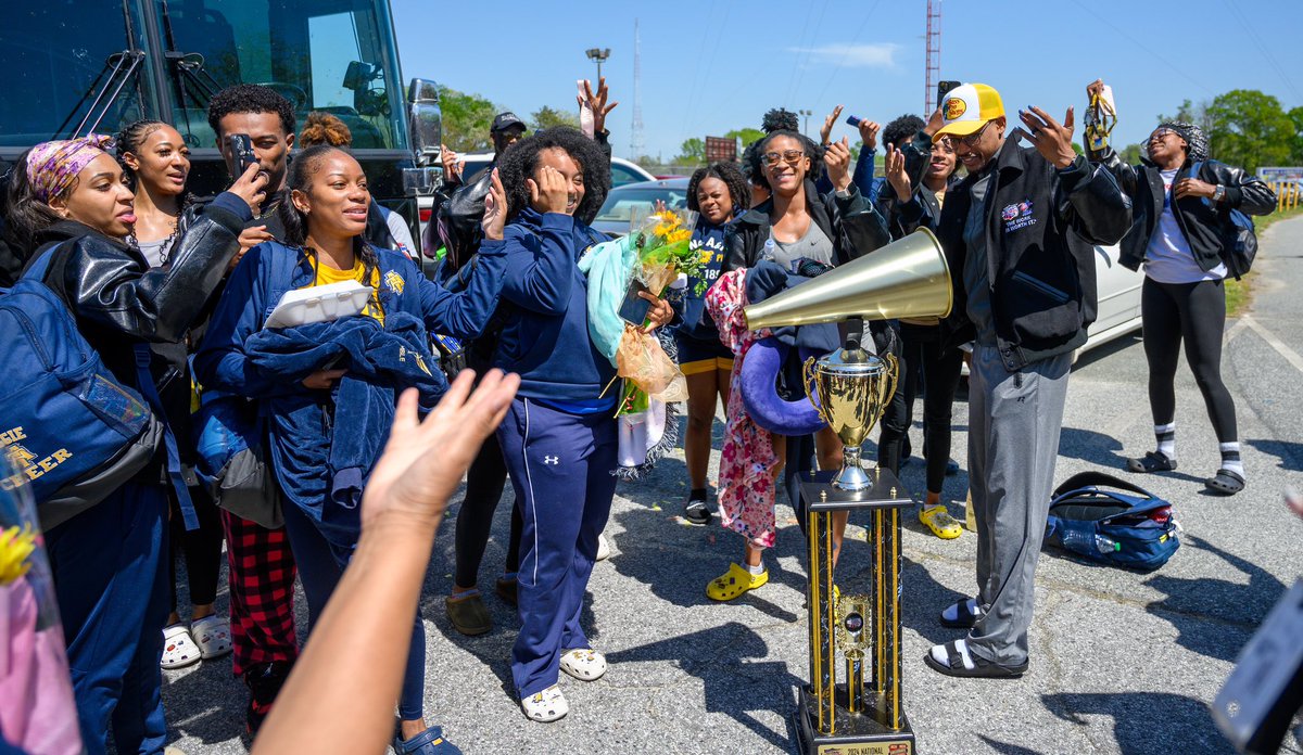 THE CHAMPS ARE HOME 👑 Aggie Nation, join us in welcoming home THE 2024 NCA NATIONAL CHAMPIONS!!! 💙💛 THIS is #AggiePride 💙💛 Shoutout to everybody who pulled up to show love 🫶🏽