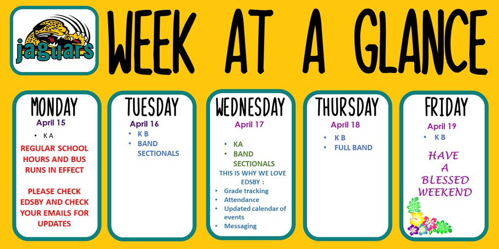 Week at a Glance - April 15 - 19th
