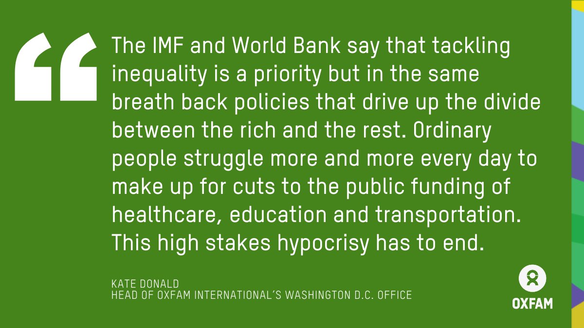 BREAKING: Income #inequality high or rising in 60% of countries with loans from @IMFNews and @WorldBank. Read more: oxf.am/SpringMeetings… #IMFMeetings #WBGMeetings
