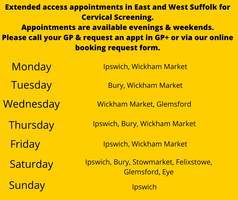 Please see our GP+ clinics for this week. ⁠ If you are due your cervical screening, these clinics are available to book and offer appointments, evenings and weekends.⁠ ⁠ Contact your GP to book or follow the link below to request a booking:⁠ linktr.ee/veryimportanti… ⁠