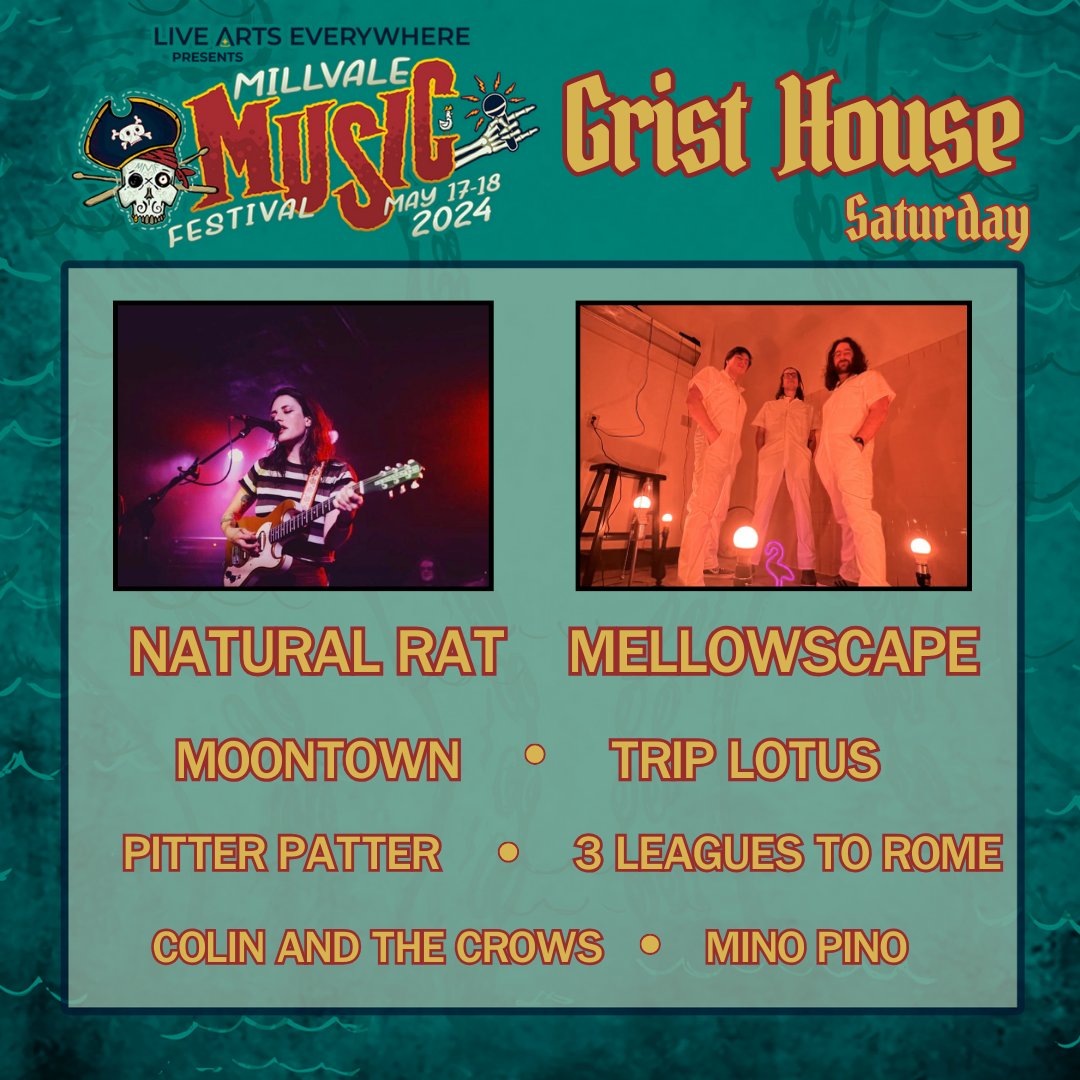 The lineup at @GristHouse never disappoints!! We have some killer indie rock, jam and alternative bands joining us 🙌 arrrrrre you ready to rock?? PS - we are still finalizing a few stages. More to come 🏴‍☠️