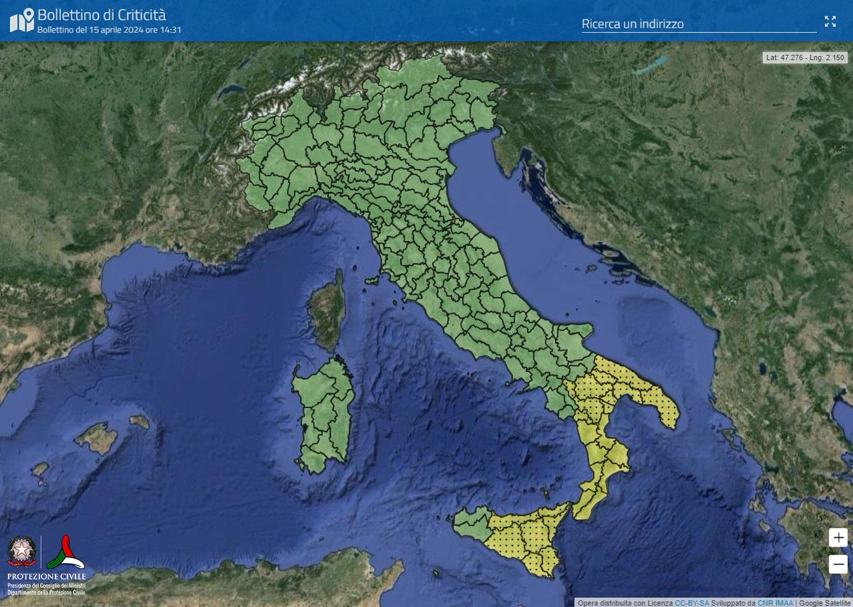 📅 Martedì #16aprile
🔔🟡 #allertaGIALLA in Puglia, Basilicata, Calabria e Sicilia.
🔎 Consulta il bollettino nazionale di allerta meteo-idro 👉 bit.ly/AllertaMeteoId…
#protezionecivile