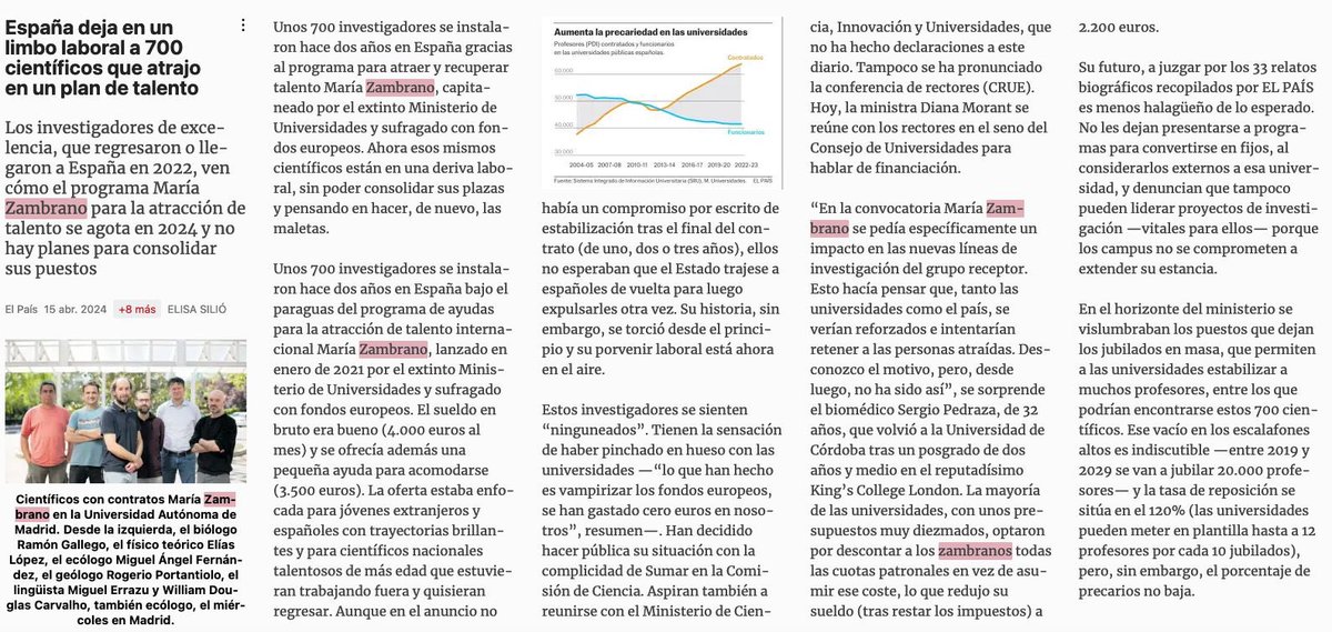 MariaZambranoUV's tweet photo. Un plan español de atracción de talento internacional deja a la deriva laboral a 700 científicos https://t.co/qMgSoGc4jO