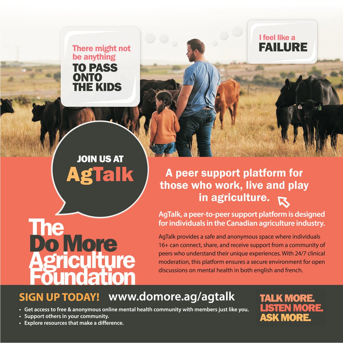 Atlantic Beef Products Inc. is a proud promoter of this important mental health support program . . .

For more information visit: domore.ag/agtalk

#AgTalk #JoinUs #DoMoreFoundation #TalkMore #ListenMore #AskMore #GoodMentalHealth #MentalHealthHelp #Agriculture