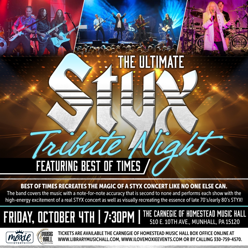 NEW SHOW 🚨 The Ultimate Styx Tribute Night at Carnegie of Homestead Music Hall on October 4th! ⏰ Tickets are on sale now! 🎟️ bit.ly/UltimateStyxCH…