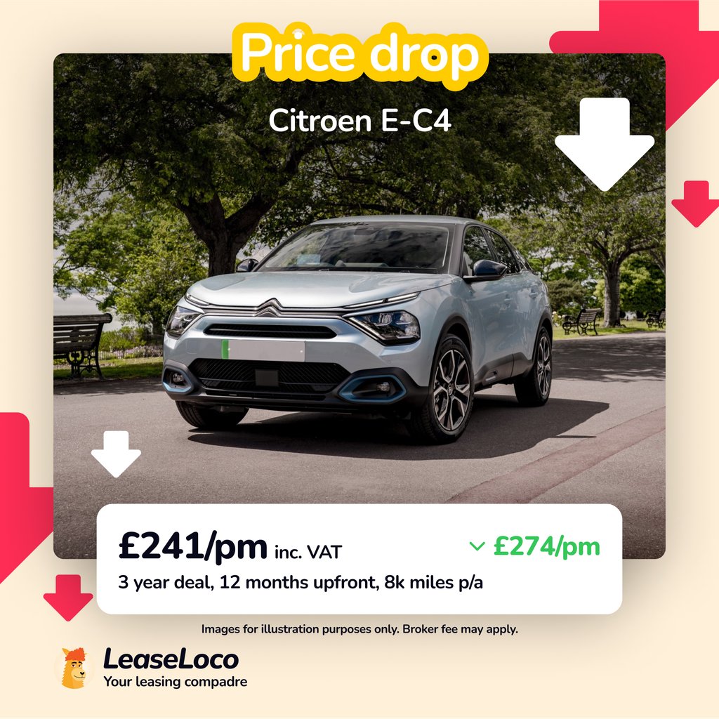 Price drop alert 🚨

The Citroen E-C4 recently dropped by £274/pm 📉

Get yours now 👉 leaselo.co/pdx-1504

#leaseloco #leasing #cars #carleasing #citroen #citroenec4 #ev
