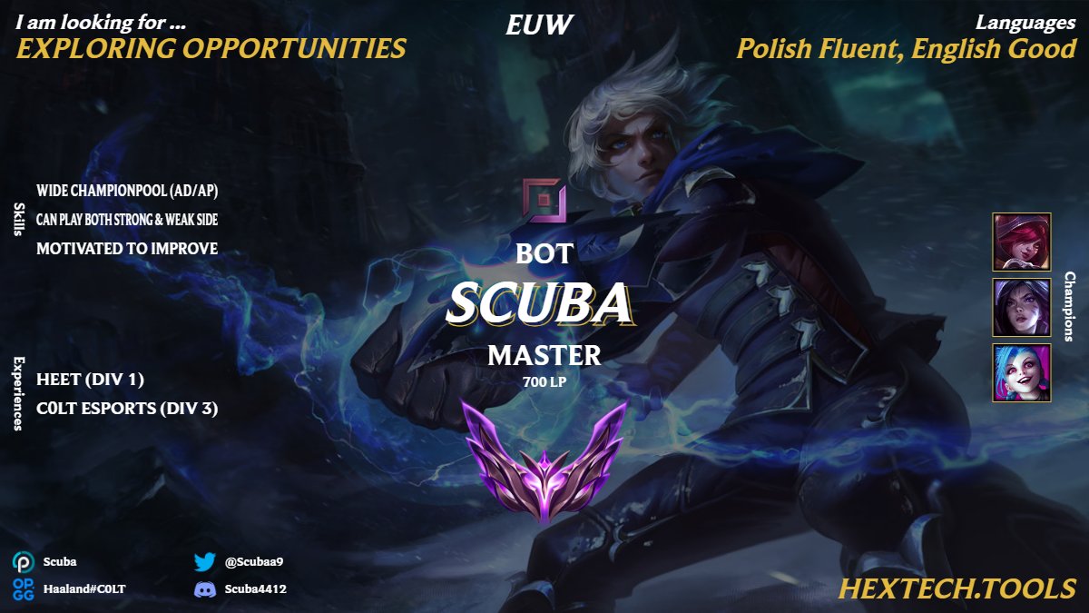 Scuba (@scubaa9) on Twitter photo Whilst still playing play-offs & promotion for <a href="/C0LT_Esports/">C0LT Esports</a>, they have allowed me to explore my options for the upcoming summer split.
If you have any questions feel free to get in contact!
π & β€οΈ are appreciated Whilst still playing play-offs & promotion for <a href="/C0LT_Esports/">C0LT Esports</a>, they have allowed me to explore my options for the upcoming summer split.
If you have any questions feel free to get in contact!
π & β€οΈ are appreciated