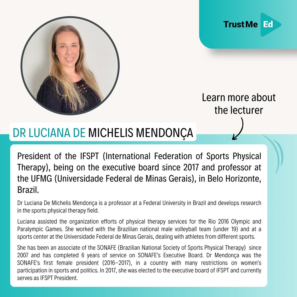 💻 New lecture on Trust Me-Ed! ⚽ Sport Injury Prevention with Dr Luciana De Michelis Mendonça. @luludemichelis ✅ Available now for Trust Me-Ed members! You can watch the full lecture here 👇 🔗 trustme-ed.com/lectures/sport…