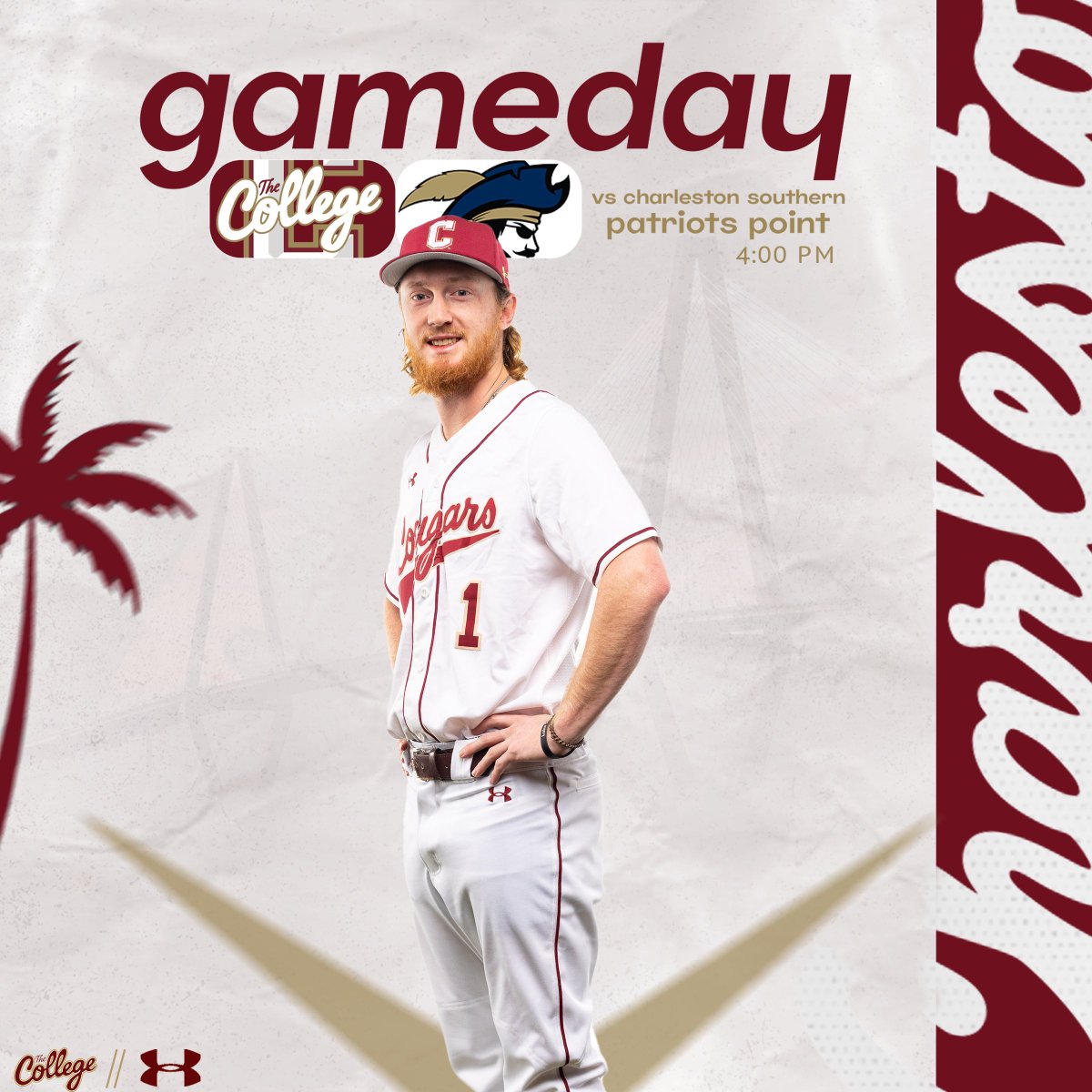 One more with the Bucs

🆚 Charleston Southern
📍 Patriots Point
⏰ 4:00 PM
📺 @flosports 
📊 bit.ly/3OL4J7P

#TheCollege 🌴⚾️