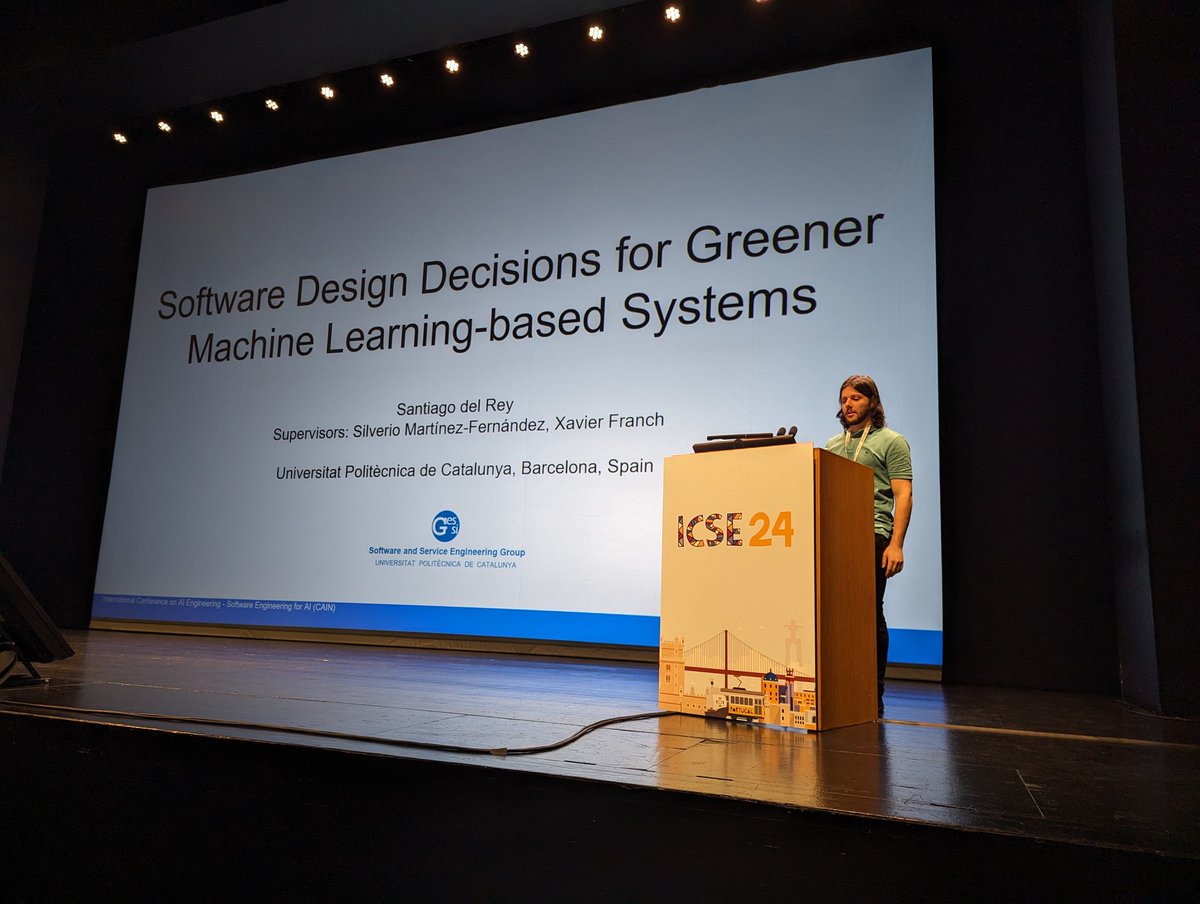 Santiago del Rey <a href="/santi_drj/">Santiago del Rey</a> presenting his doctoral symposium project: "Software Design Decisions for Greener Machine Learning-based Systems" at CAIN@ICSE 2024

#cain24 #icse24 #greenMLsystems #designdecisions <a href="/gessi_upc/">GESSI</a>