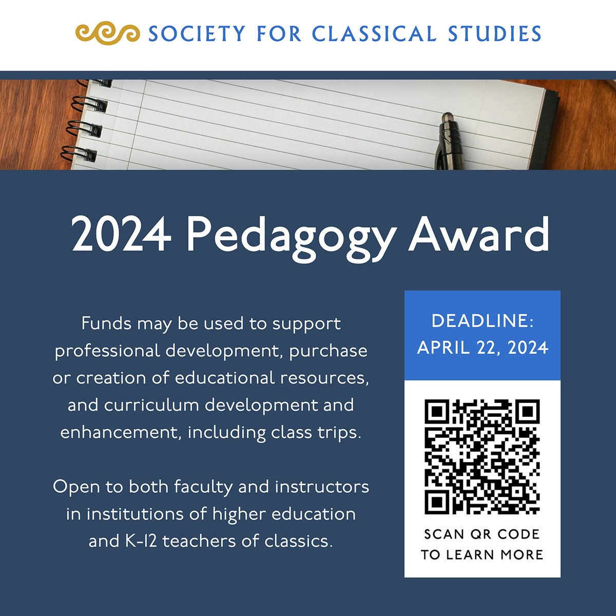 The application deadline for the 2024 Pedagogy Award is next Monday, April 22, 2024. The Award is open to both faculty and instructors in institutions of higher education and K-12 teachers of classics. Learn more: classicalstudies.org/awards-and-fel…