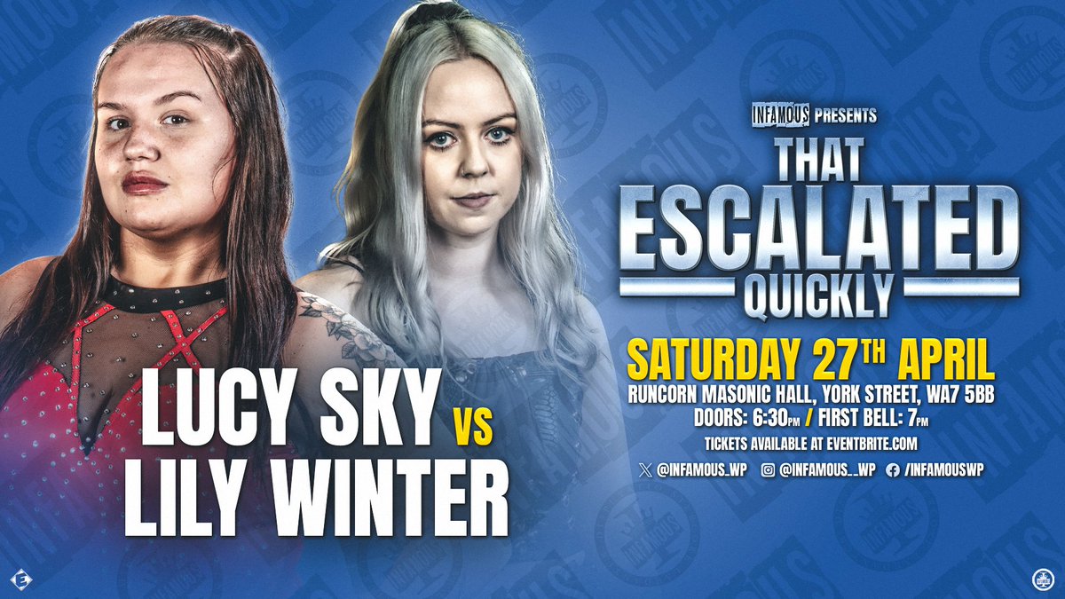 BREAKING NEWS! MATCH ANNOUNCEMENT! After a brutal backstage assault at INFAMOUS 8 by the cold blooded Lily Winter, the master of the 'wig wham bam' Lucy Sky will get her chance for revenge as these two go one on one! Tickets available now!