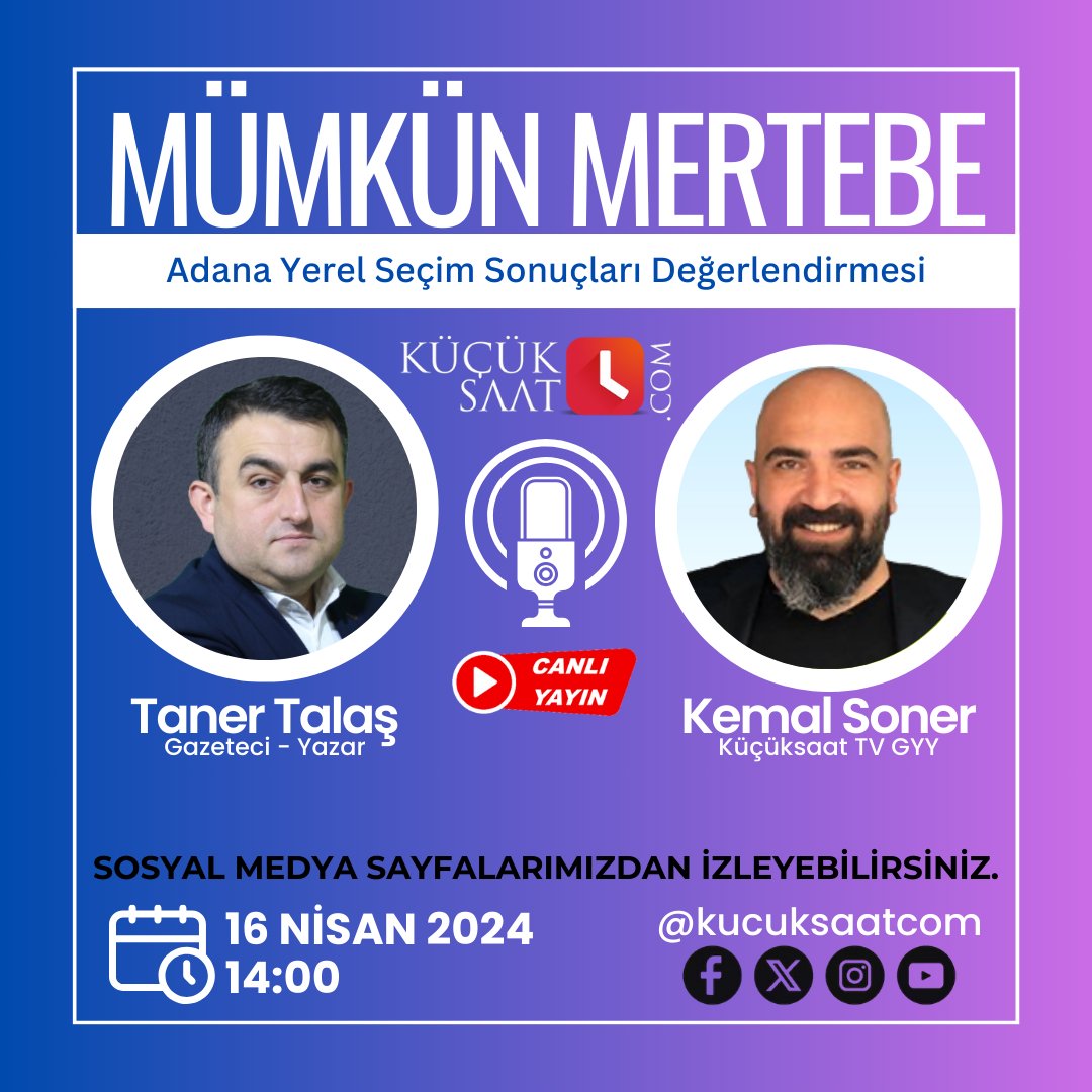 Adana Büyükşehir Belediyesi ve 15 ilçede yerel seçim sonuçları ile seçmen nasıl bir mesaj vermek istedi? Yarın 14:00'te @TanerTalas @kemalsoner01