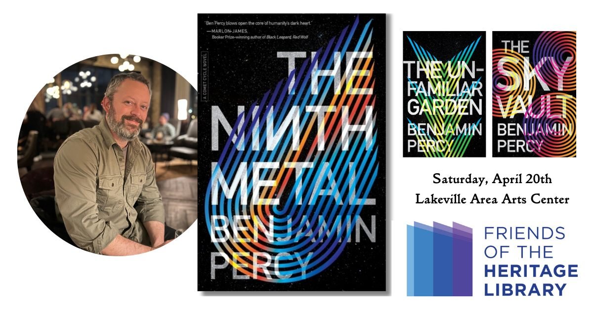 Minnesota: the Ninth Metal was chosen for the Lakeville Reads program, and this Saturday, April 20th, I'll be presenting at this Books with Friends event. Come hang out. heritagelibraryfriends.wordpress.com/home/books-wit…