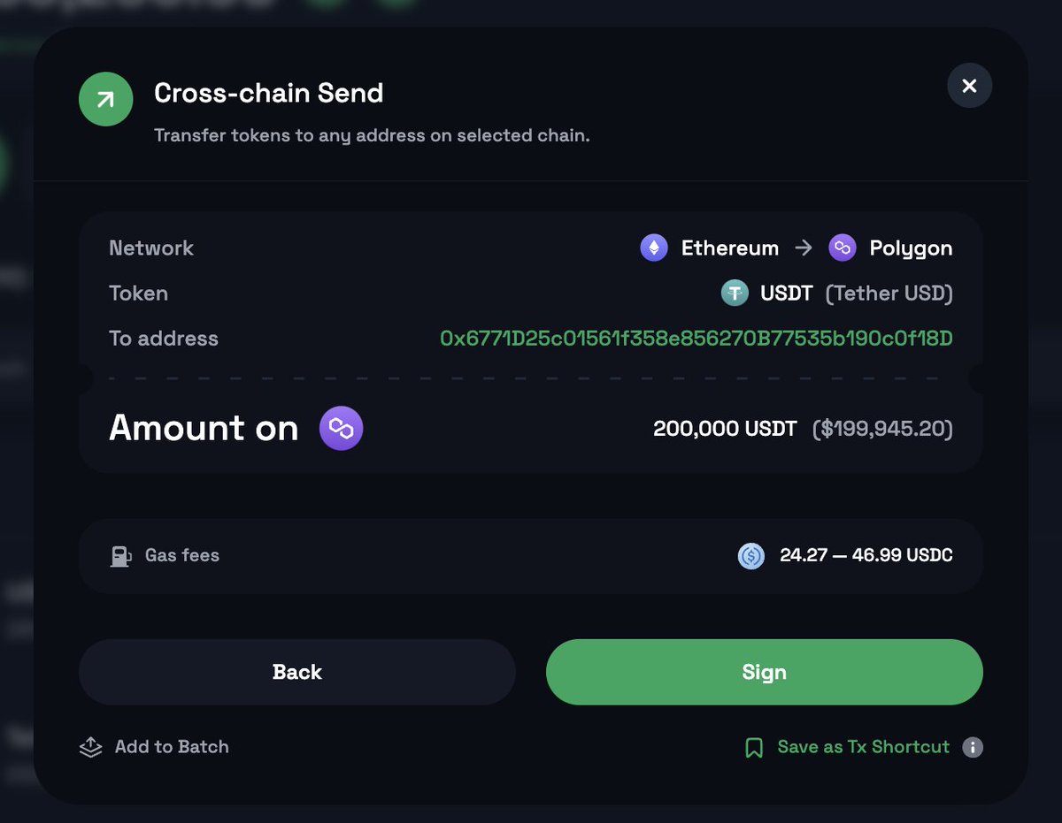 With @avowallet you can transfer funds from 'any address on any chain to any address on any chain'

For example, in this txn, I'm transferring 200k USDT from Ethereum to a multisig on Polygon.