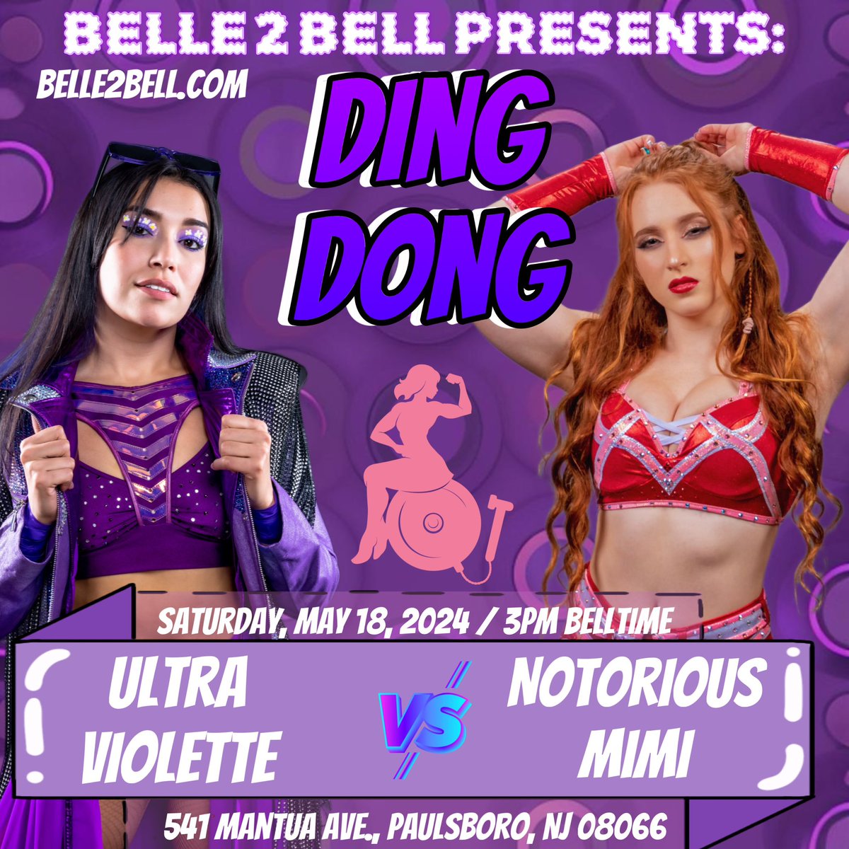 Our main event for May 18th sees two of the best female wrestlers on the east coast lock up for the first time in a singles match! Ultra Violette takes on Notorious Mimi! Tickets are available at Belle2Bell.com!