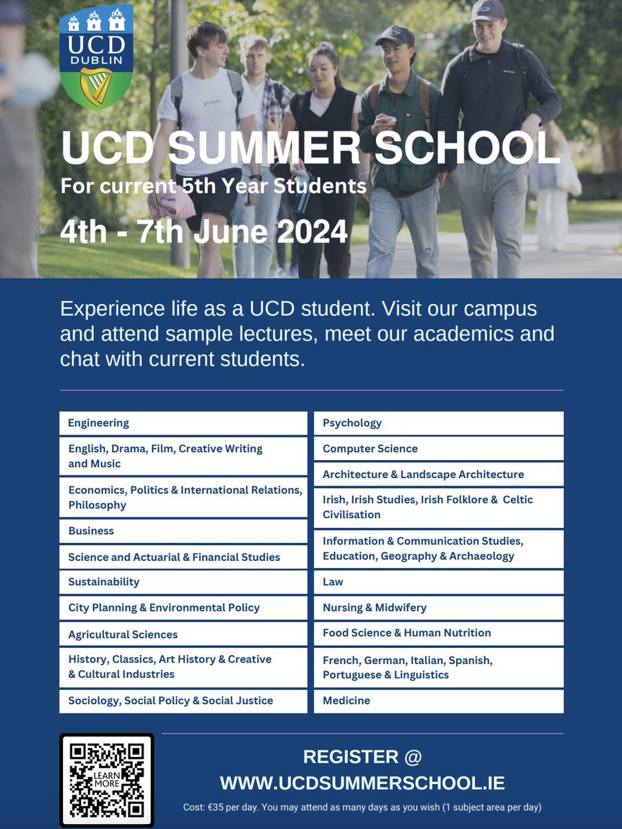 Bookings for this year's UCD Summer School are now LIVE! ☀️ 5th June - is the Agricultural Science Summer School ☀️ 6th of June - is the Food Science and Nutrition for All Summer School courses cost €35 p ⚠ Places are limited so please book early👇 lnkd.in/eyEtmHAh