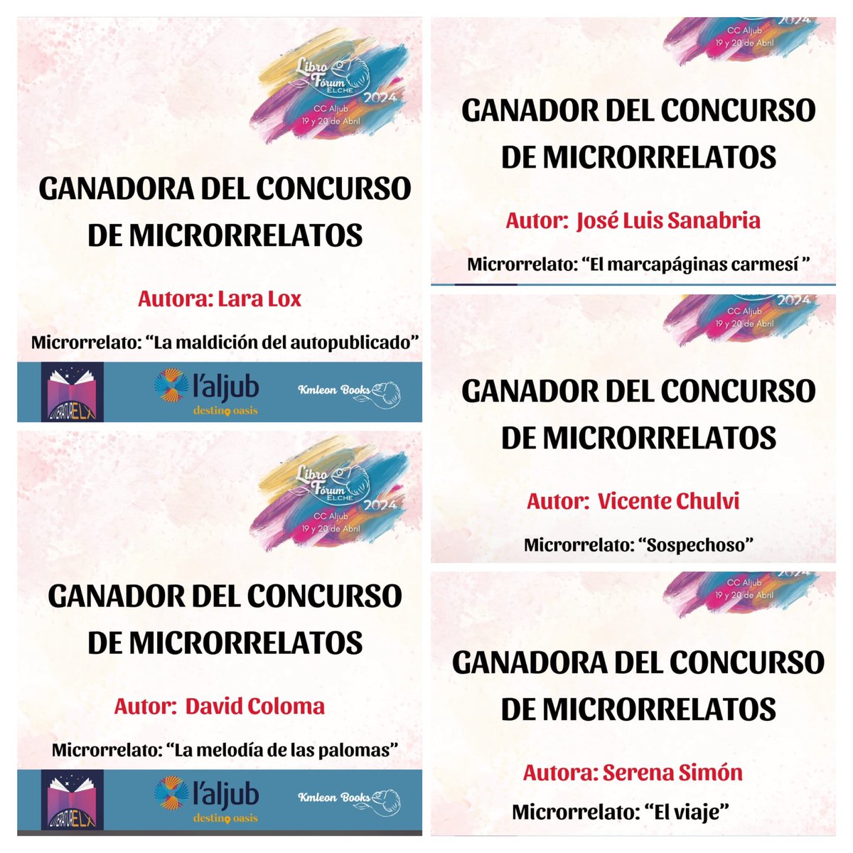 AlonMZ's tweet image. Hoy el jurado de microrrelatos del #LibroForumElche2 a dado a conocer a los 5 ganadores!! Enhorabuena!!! @la_orden_de_los_cazadores @serenasvi @davidcolomagarcia @LaraLox_  @vicentechulvi.escritor
#YoVoyAlLibroForumElche