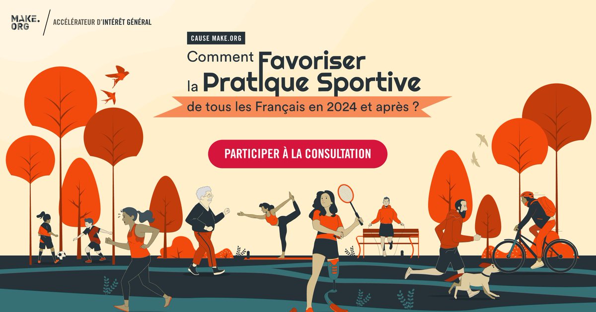 Derniers jours pour faire vos propositions ! Le 18 avril 2024 la consultation #Pratiquedusport entrera en phase de vote only qui nous permettra de départager les propositions et déterminer les priorités citoyennes.  

▶︎ Vous aussi, proposez, votez sur sport.make.org