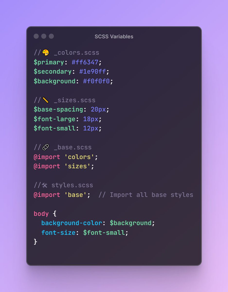 💡 Global Variables Tip in SCSS: Organizing variables such as colors and sizes into separate files and importing them through a base file increases efficiency and reusability.

#CSS