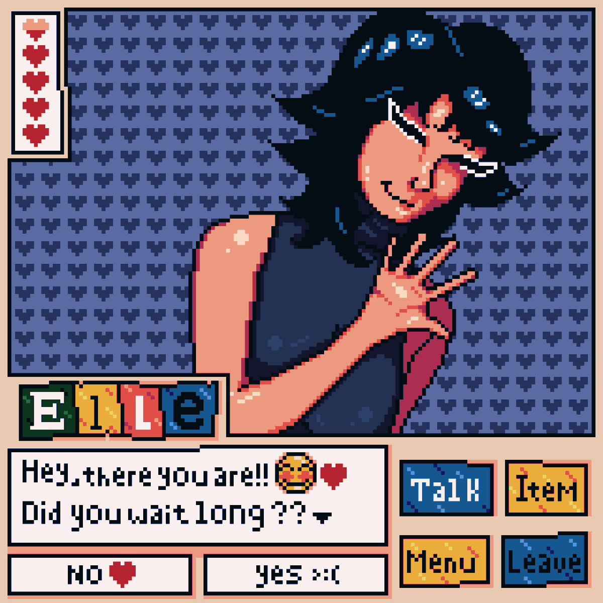 primaroos's tweet photo. my entry for @batfeula #datingsimcollab vol 2!
this was so much fun to work on
please check out the other amazing entries too!!
#pixelart #ドット絵 https://t.co/7CEh20oFHX