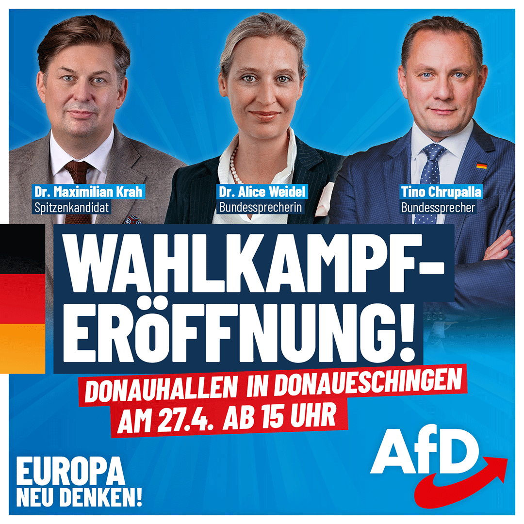 +++ Jetzt anmelden: Wahlkampfauftakt in Donaueschingen! +++ Brüssel regelt unser Leben – über 70 Prozent aller Gesetze, mit denen wir uns täglich plagen, kommen aus Brüssel, werden von über 30.000 gut bezahlten, von niemandem gewählten Beamten der EU-Kommission erdacht und…