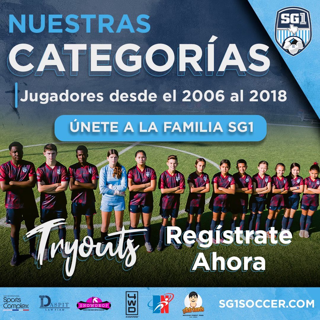 Ya te regístrate para nuestros tryouts?👀Nuevos jugadores de 2006 a 2018 pueden unirse a la Familia SG1 con el enlace de abajo⬇️🔗 sg1soccer.com/baa9c798-c9f2-… . . . . #sg1soccer #soccer #sg1family #htown #houston #texas #htx #katytx #houstonsoccer #texassoccer