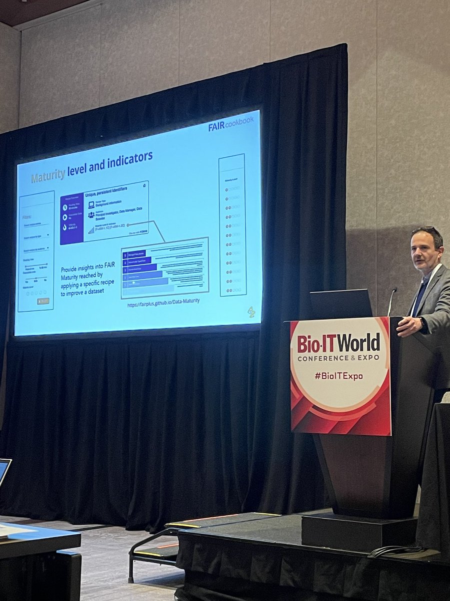 SusannaASansone's tweet image. .@Phil_at_OeRC (also @AstraZeneca) on how #FAIRcookbook (co-developed by #pharmas &amp;amp; @ELIXIREurope) 
helps you in your #FAIRjourney #FAIRdata with #FAIRmaturity model &amp;amp; indicators - highlights of #recipes ➡️ faircookbook.elixir-europe.org #BioIT2024