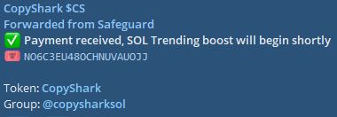 $CS COMMUNITY! SAFEGUARD TREND PAID AGAIN🦈✅

CA:  99ExaANo8At2CpCekjZtWL6tbi22qjk1nrkPJDEShPuL

Join now the top Solana community🦈🔥
copyshark.tech 
t.me/copysharksol

#Solana
