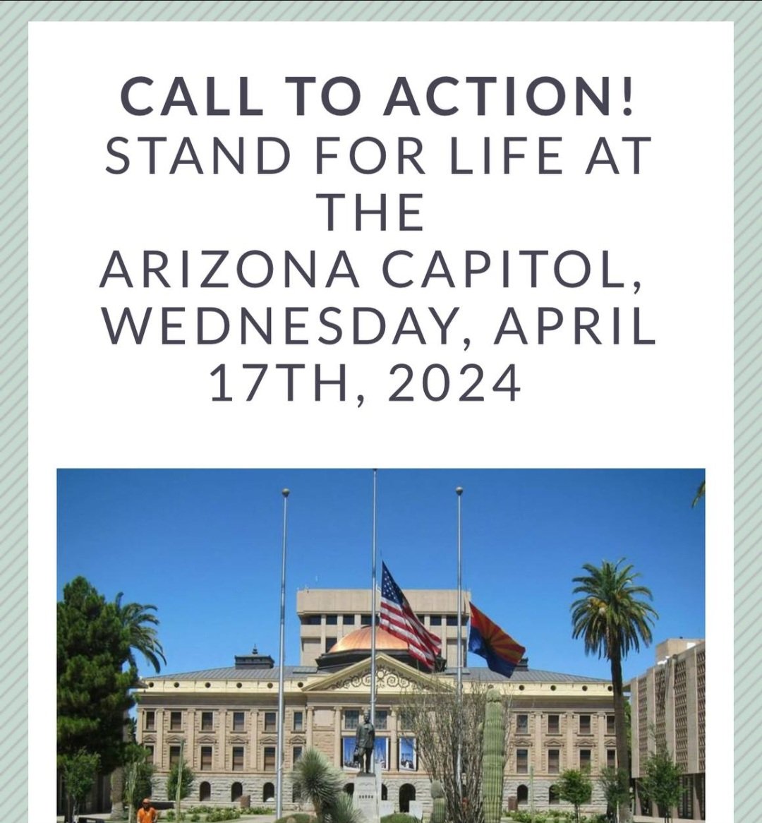 🚨 AZ RIGHT TO LIFE Join AZRTL for a special event at the Capitol on Wednesday to stand for the protection of the unborn and advocate for the sanctity of life. DETAILS ⤵️ Date: Wednesday, April 17th Time: 8:00 am-12:00 pm Location: AZ State Capitol 1700 W Washington St