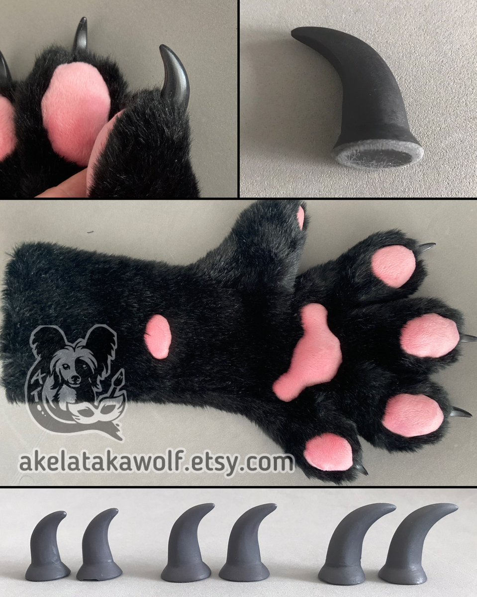 These realistic resin wolf claws are now available for purr-chase in our E t s-y! They come in three different shapes and sizes to create nice, realistic effect! The test-paws were hand-sewn using @FoxfireFantasy pattern and are also for s-a l. e, both in black and white!