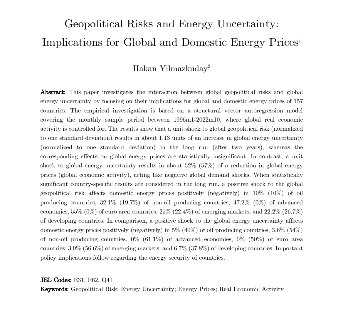 How do geopolitical risks affect energy markets? The answer is in this paper: dx.doi.org/10.2139/ssrn.4…