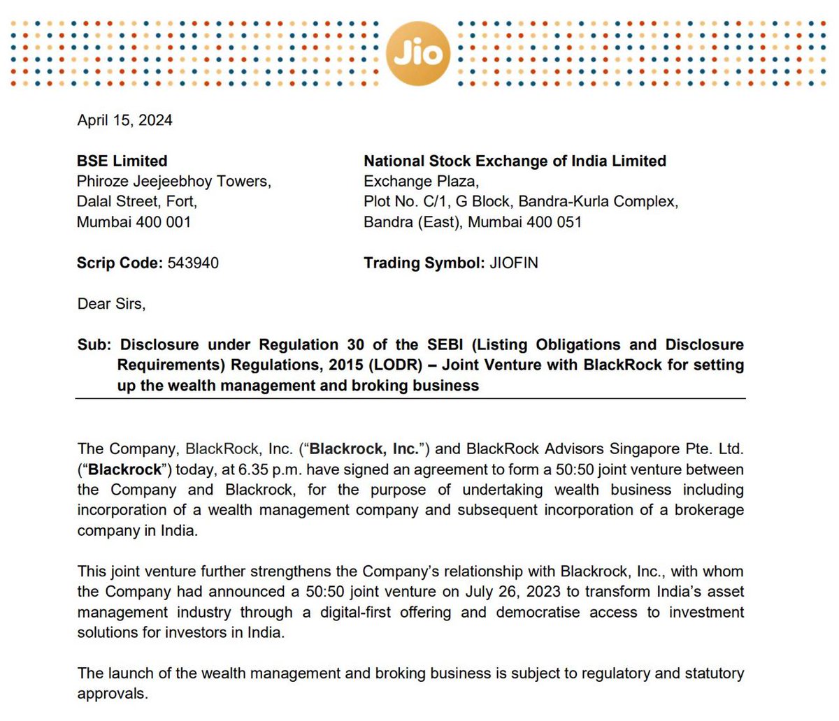 The big daddy Jio Financial getting into Wealth Management business. This is on expected lines. Not a reco....