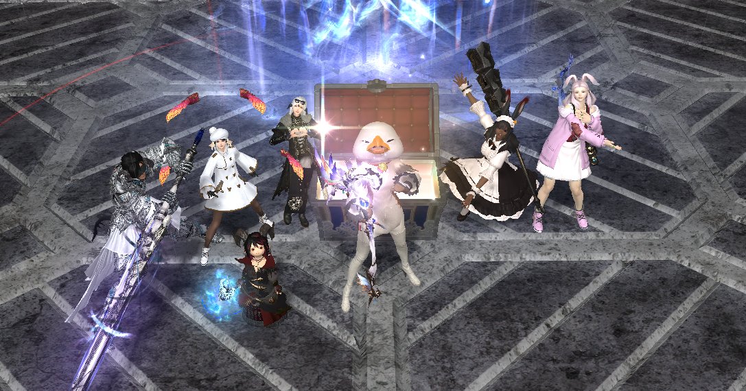 ItsMashumaro's tweet photo. yo the moon static cleared P10s !! with the power of the sexy chocobo #moongang #moonfc #ffxiv #savageraid https://t.co/8tfbB5YAT0