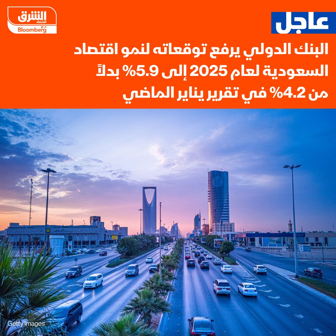 #عاجل البنك الدولي يرفع توقعاته لنمو اقتصاد #السعودية لعام 2025 إلى 5.9% بدلاً من 4.2% في تقرير يناير الماضي، ويخفضها للعام الحالي إلى 2.5% بدلاً من 4.1% سابقاً #اقتصاد_الشرق