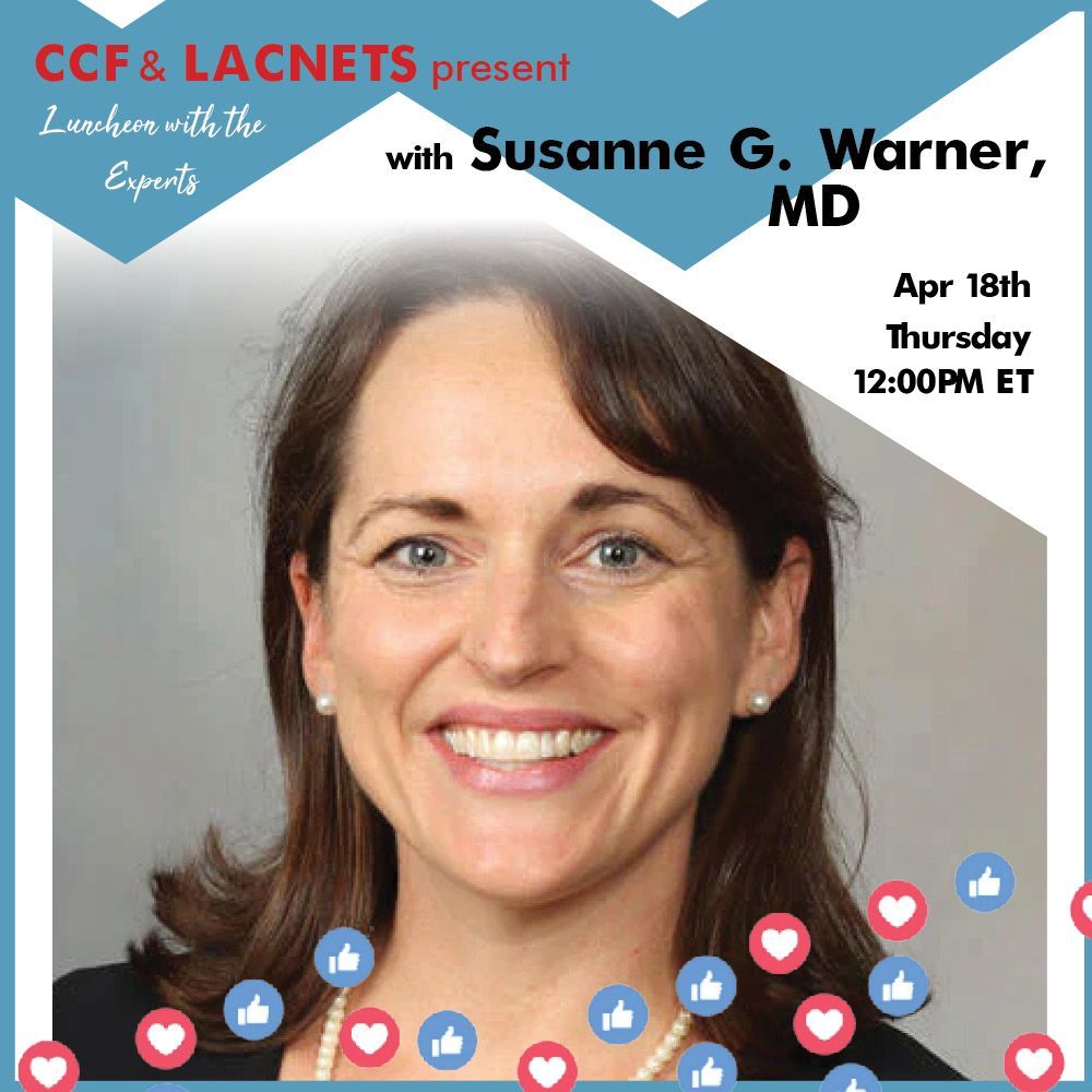 Join us this Thursday, April 18th, at 12PM ET, for the next episode of 'Luncheon with the Experts' Facebook Live event! Our featured guest will be NET expert Susanne G. Warner, MD! @drsuswarner @MayoClinic