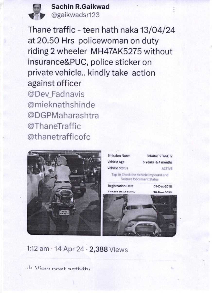 RTI filed for the copy of the fine receipt issued and details of amount collected as fine from the lady cop. @Dev_Fadnavis @mieknathshinde @DGPMaharashtra @ThaneTraffic @thanetrafficofc