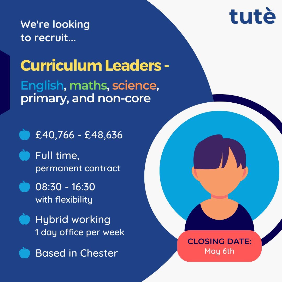 #HIRING: We're looking for Curriculum Leaders to join our fantastic team. 🤩 Steer a forward-thinking curriculum and lead a dedicated team of teachers in an ambitious company, driven by a commitment to improving student outcomes. 🚀 👉 tute.com/become-an-empl…