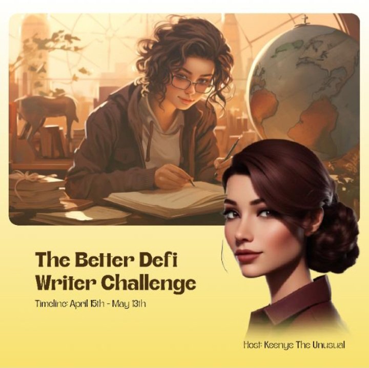 Hey guys

I'm glad to announce that I am officially a part of #TheBetterDefiWriter Challenge
Get ready for informative,engaging and thoroughly researched Defi content from me over the next four weeks
I invite you to follow along,keep me accountable and anticipate skill growth

GM