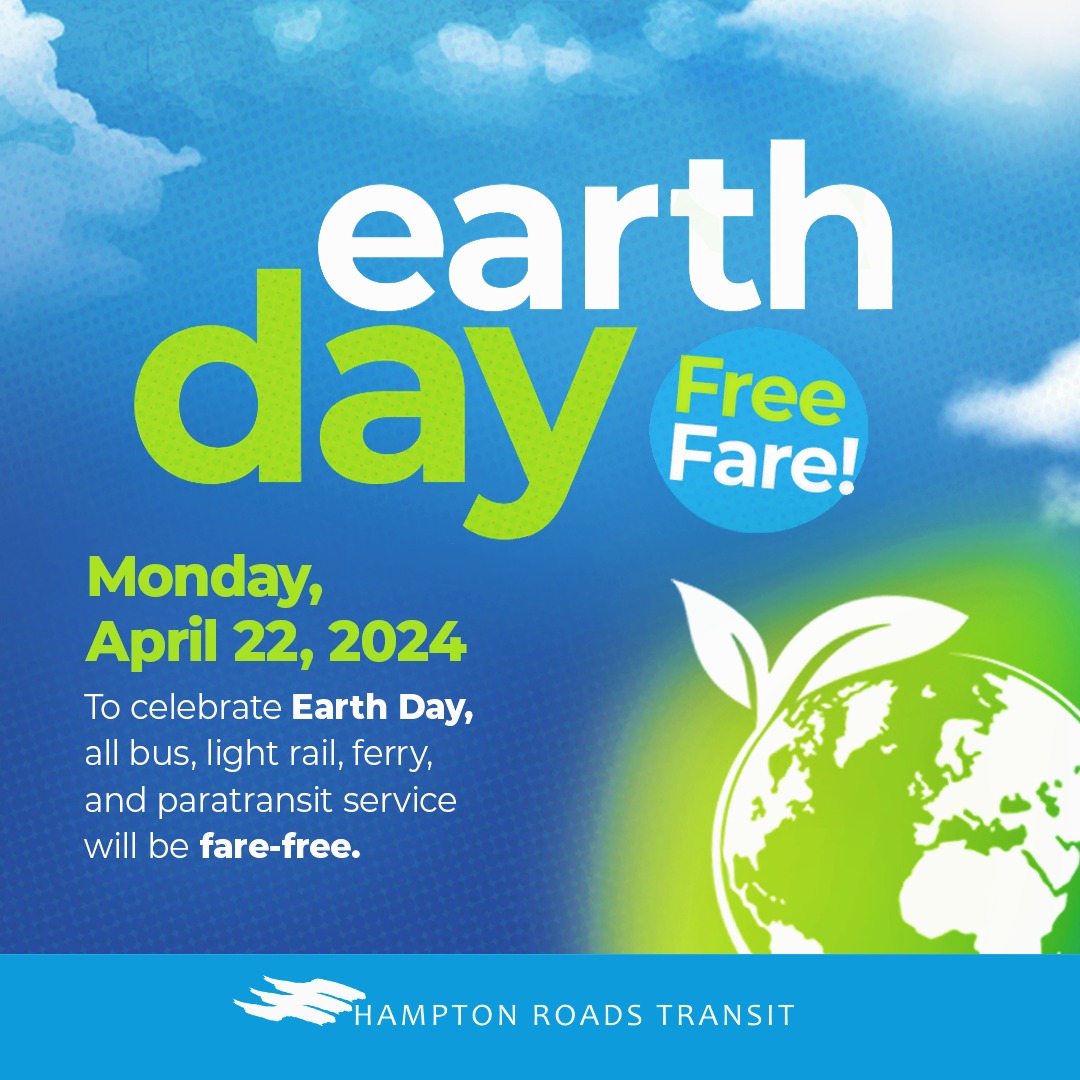 RIDE FREE ANNOUNCEMENT! 🆓🌎 Plan your FREE ride with @gohrt_com next Monday, April 22 in celebration of Earth Day! All bus, light rail, ferry and paratransit service will be fare-free! 🚎🚈⛴🚐

Show your commitment to eco-friendly living. #trytransit bit.ly/earth-day-24