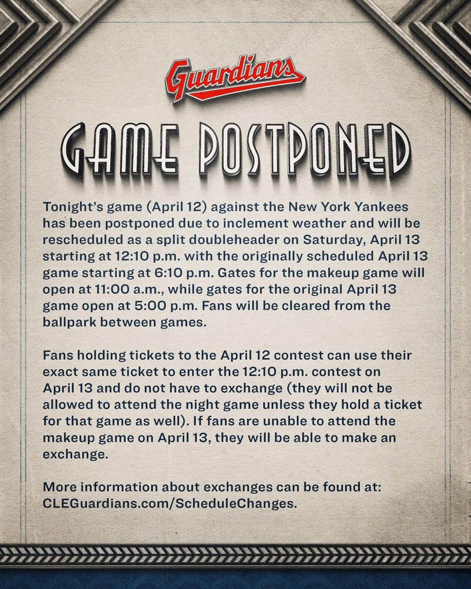cgonidakis's tweet photo. I purchased two tickets to this game the day they went on sale. I contacted the Guardians this morning to make my exchange. They said it needed to be done by 12pm the following day. I am now out the $ and the experience of attending a game. @CleGuardians 
Any help here? https://t.co/ubDilf9PMz