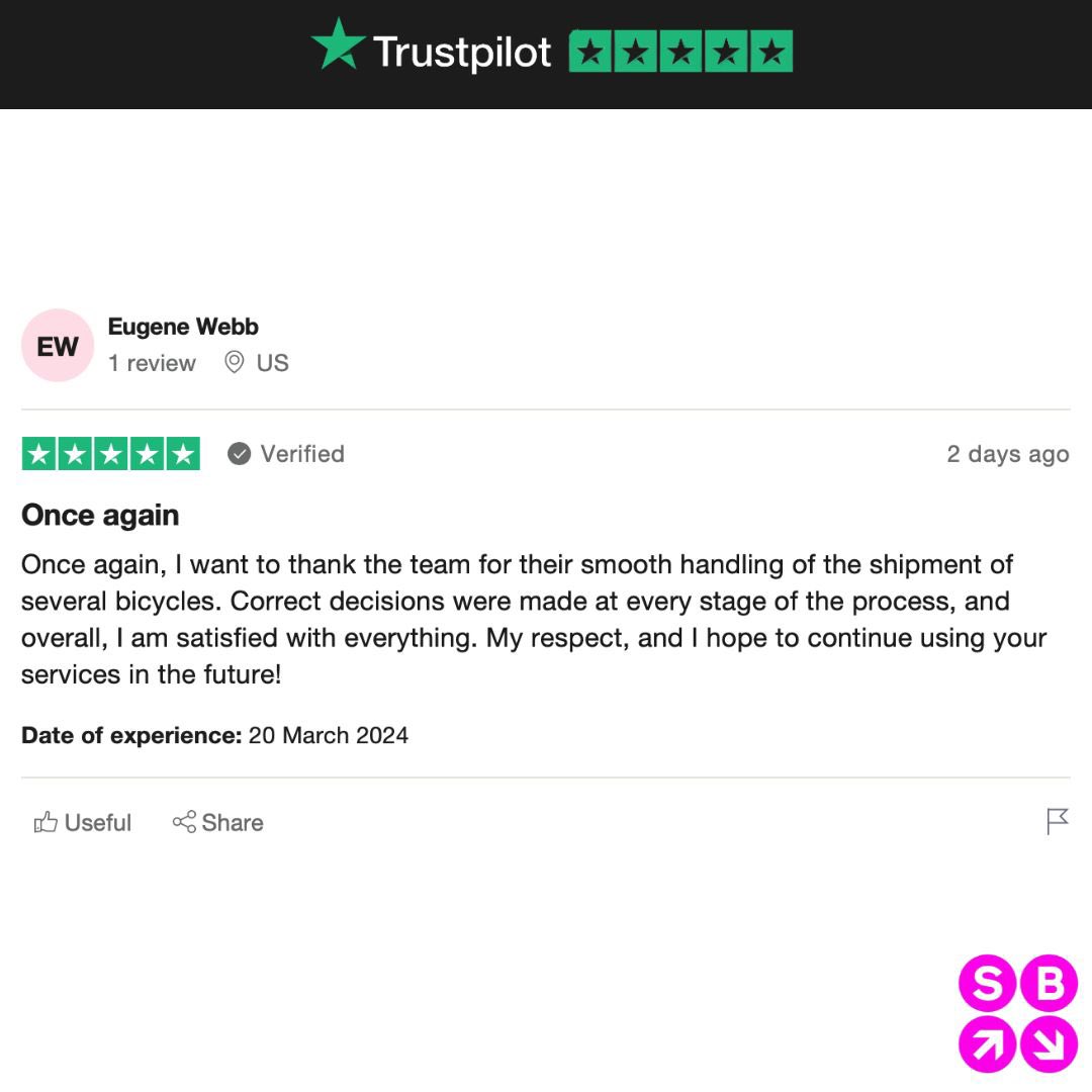 At SendBike, we're committed to simplifying bike shipping for individuals and businesses alike. 🌍 
Whether you're sending a bike across the country  or across the globe, we've got your back! 🚲 
Take a look at more of our Trustpilot reviews to see why customers trust us ⭐