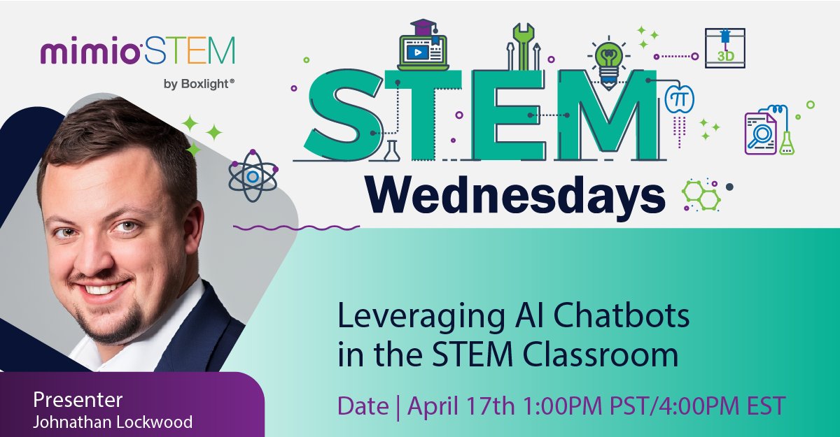 Unlock the power of #AI for #STEMeducation! Learn to boost productivity, differentiation, and student understanding with #AIchatbots. Register for this FREE session now! hubs.la/Q02sT53l0 #MimioSTEMWednesdays #AIinEducation #EdTechAI #AIforLearning #edtechchat @boxlightinc