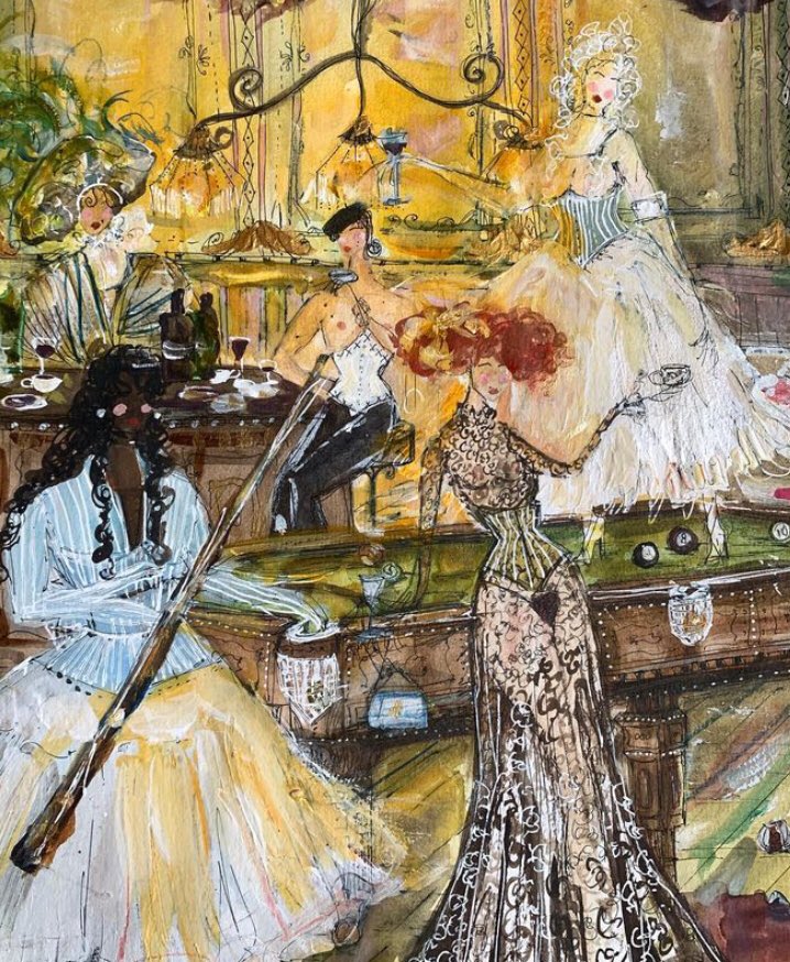 pradapearll's tweet photo. obsessed with this painting of maison margiela ss24 couture collection by rachelle cunningham 🎨🫶🏼 https://t.co/H2uJ4Xo8fg